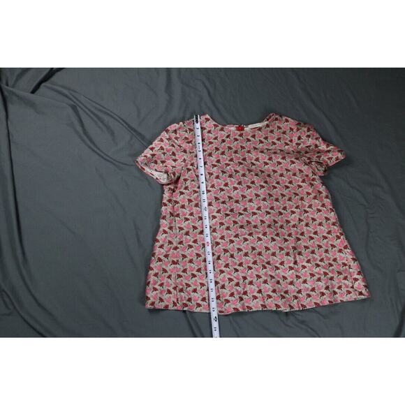 Tory Burch Top Womens Sz 4 Multi Dove Lotus Floral Print Silk Gazar Lined Zip - Picture 6 of 10